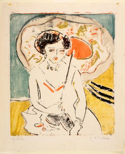 Dodo with Japanese Umbrella by Ernst Ludwig Kirchner